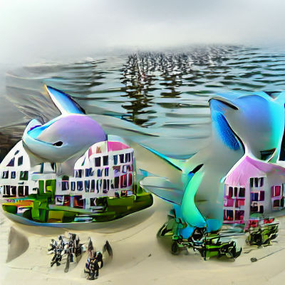Utopian Seaside Town with Iridescent Fish People