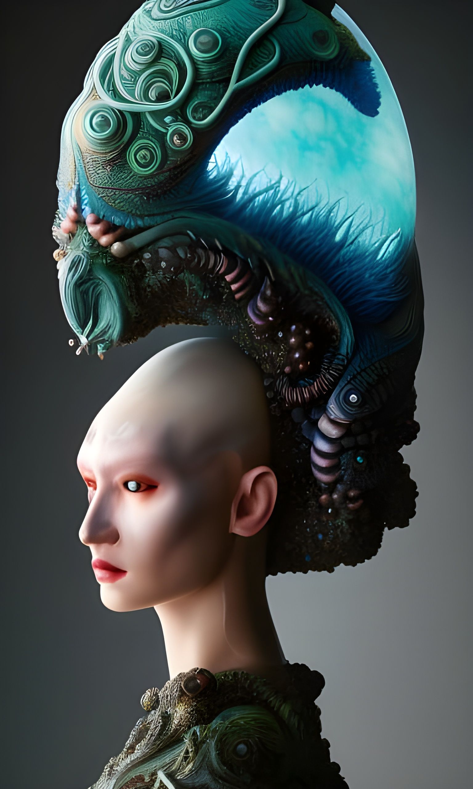 Zombie Mermaid Warrior with Bioluminescent Creatures