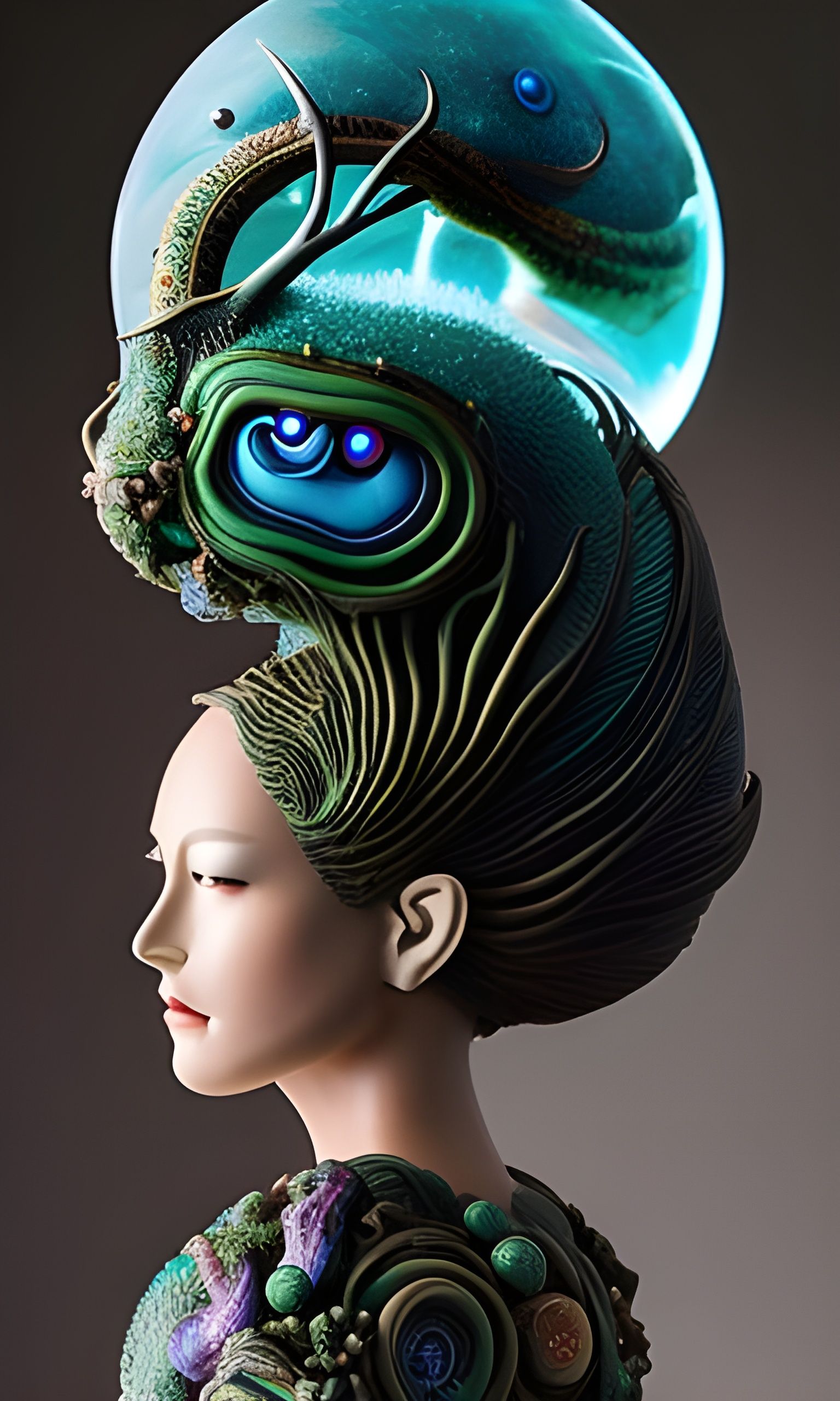 Zombie Mermaid Warrior with Bioluminescent Deep Sea Creature...