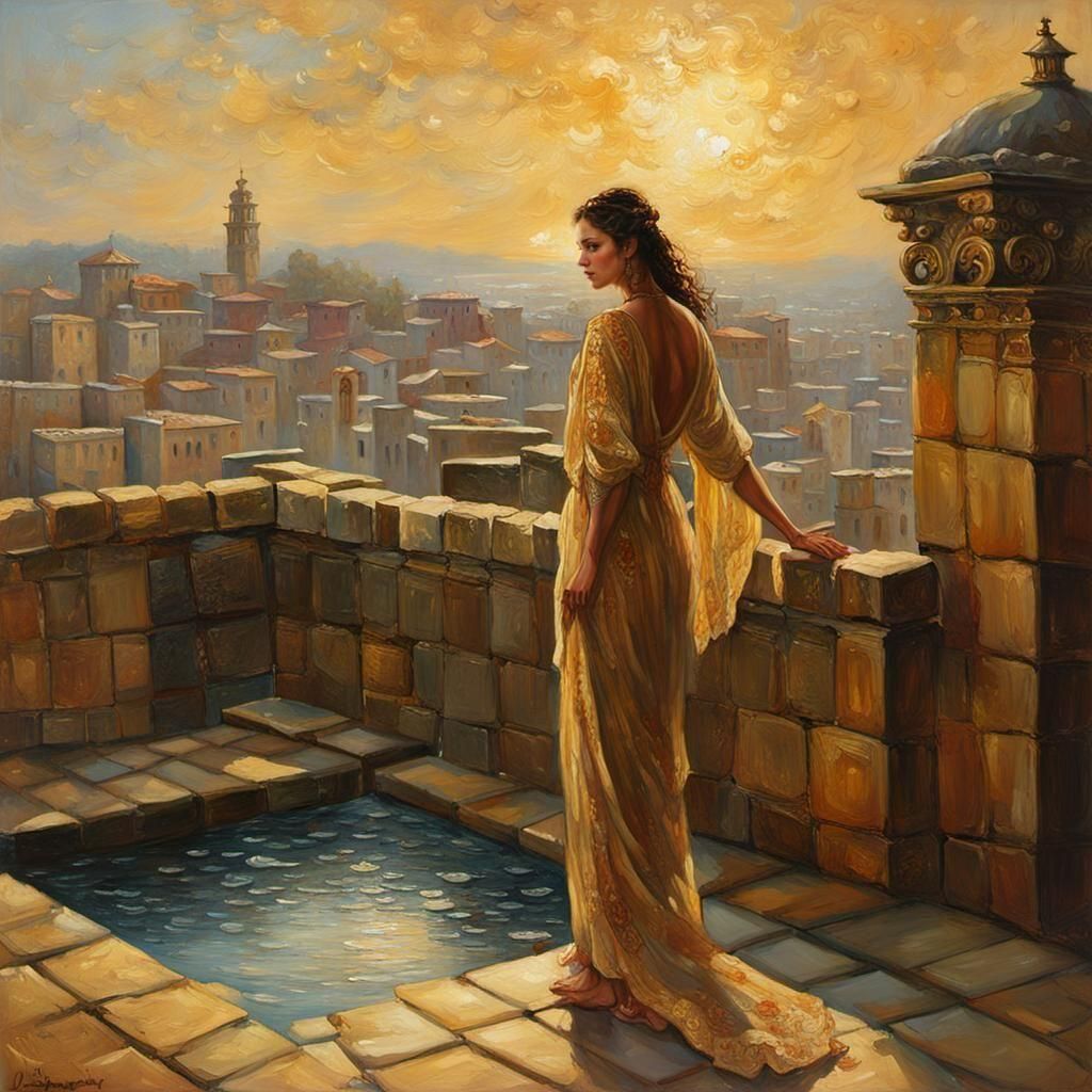 Bathsheba Bathes: An Intricate Oil Painting