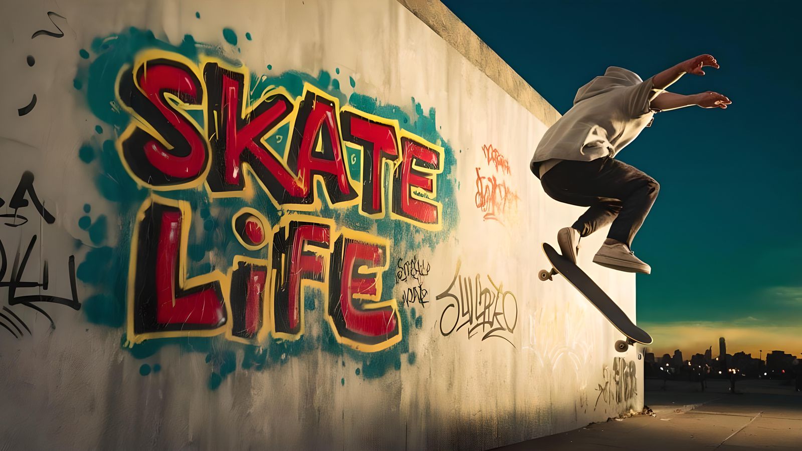 Skateboarder Glides Past Graffiti Art