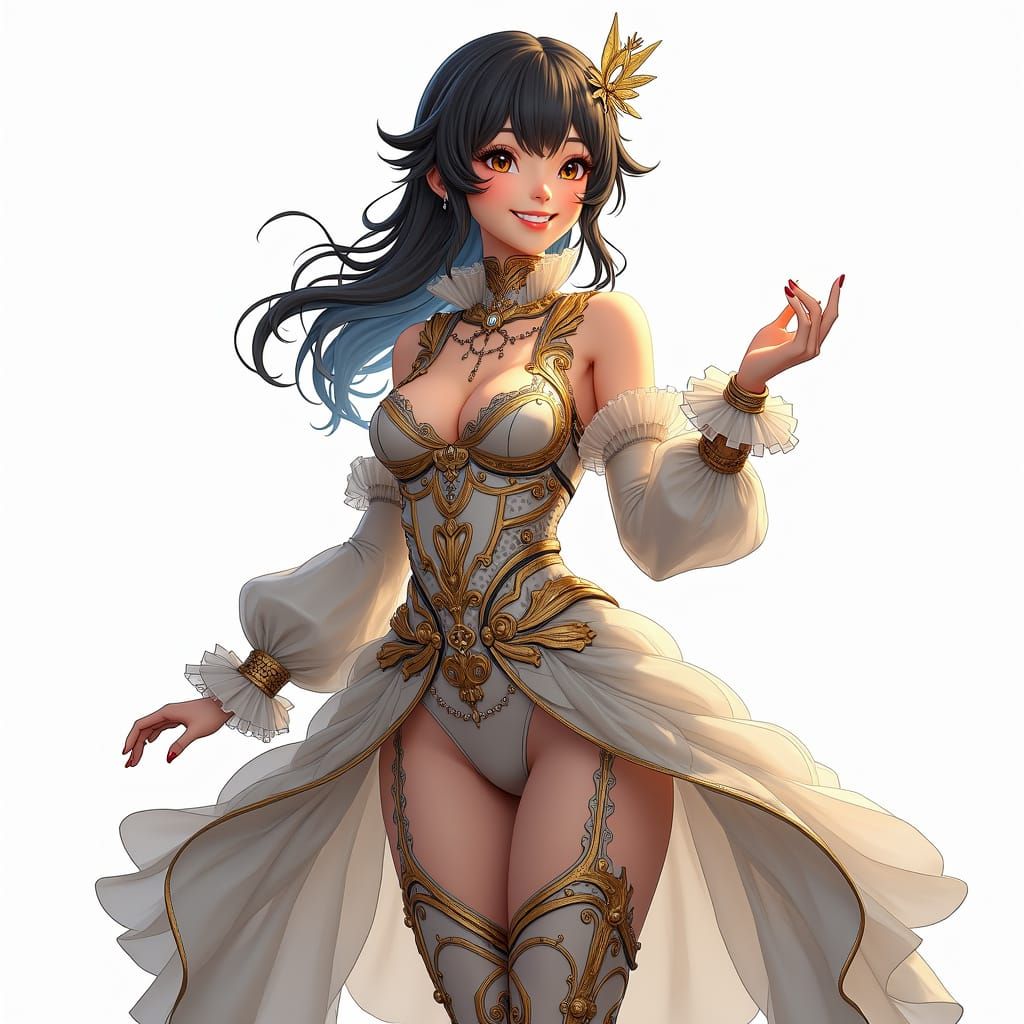 Cyborg Woman in Neo-Victorian Outfit, 3D Anime Art