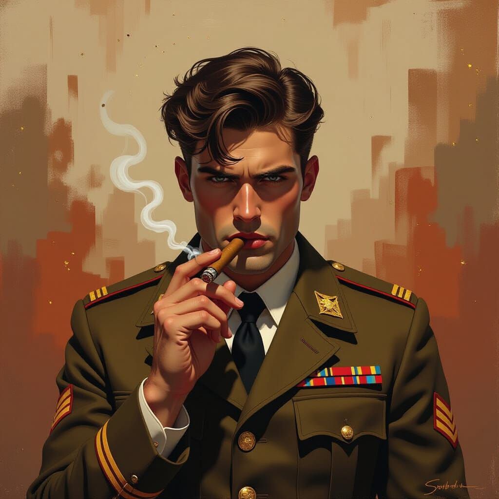 Brooding Chick in WWII Uniform, Retro-Futuristic Style