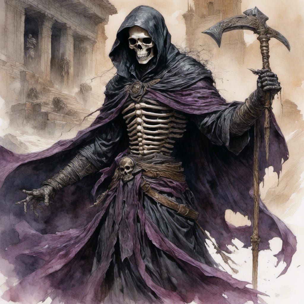 Grim Reaper with Scythe in Black Robe