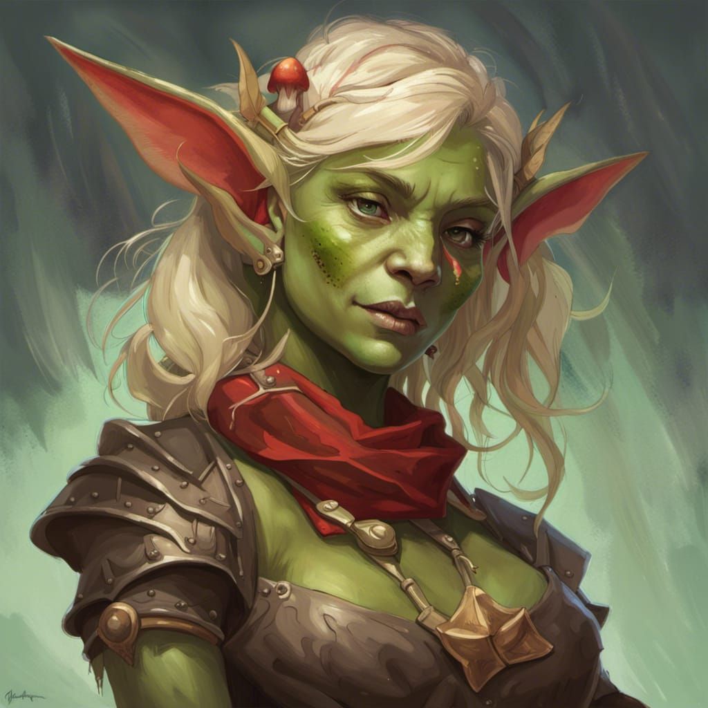 Fantasy Goblin Bard with Mushroom, Detailed Portrait