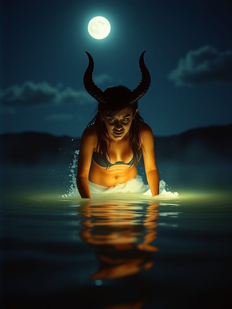 Moonlit Demon Rises from the Lake