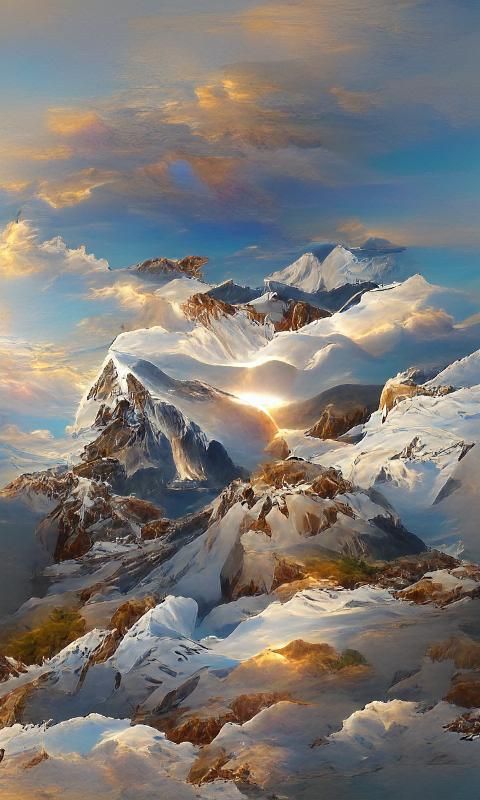 Sunlit Ice Peaks: A Digital Landscape Painting