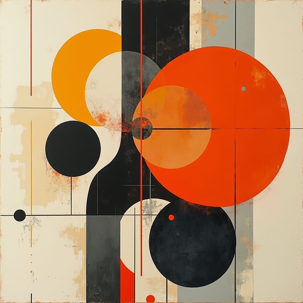 Bauhaus Inspired Abstract Composition in Orange and Grey