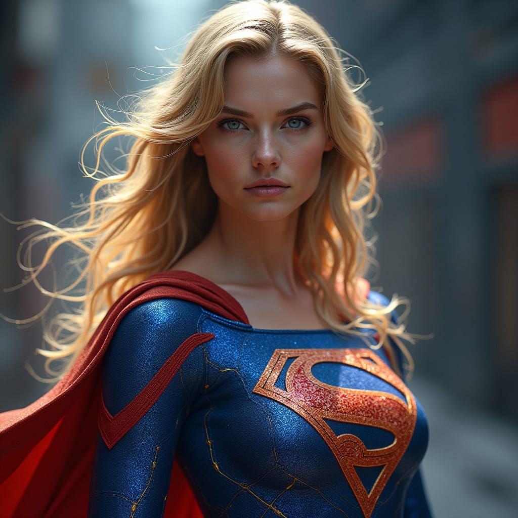 Hyperreal Supergirl in Shimmering Spider Silk