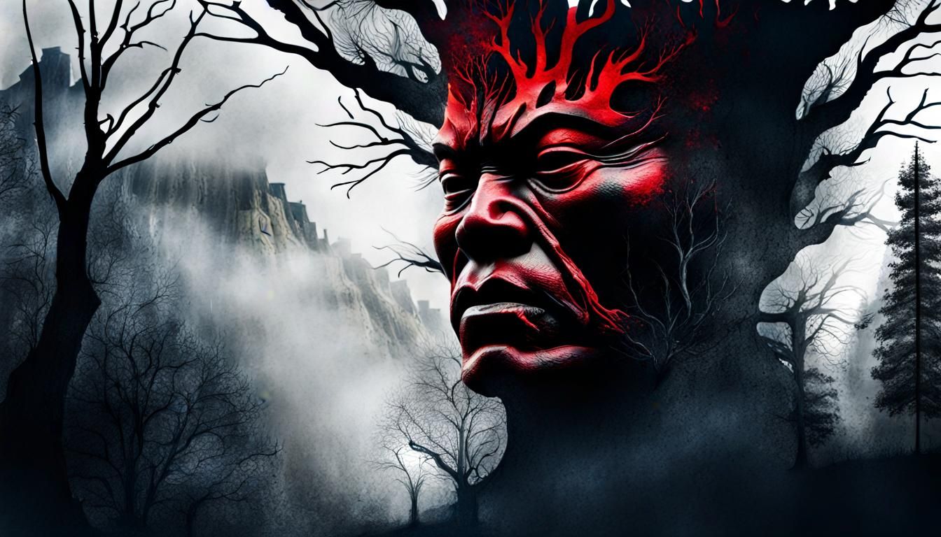 Haunted Forest Ghost Tree Face in Dripping Art