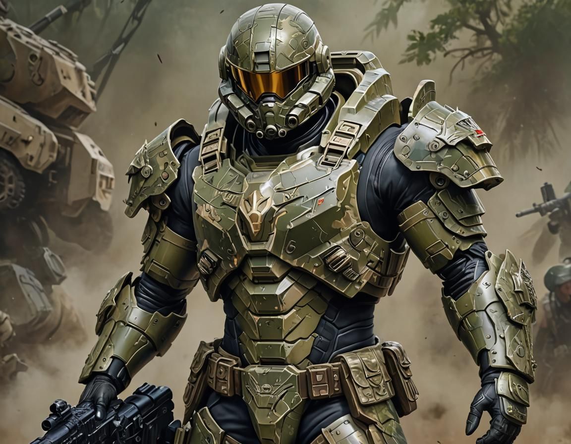 Camo Soldier in Polymer Armor: Digital Airbrush Art