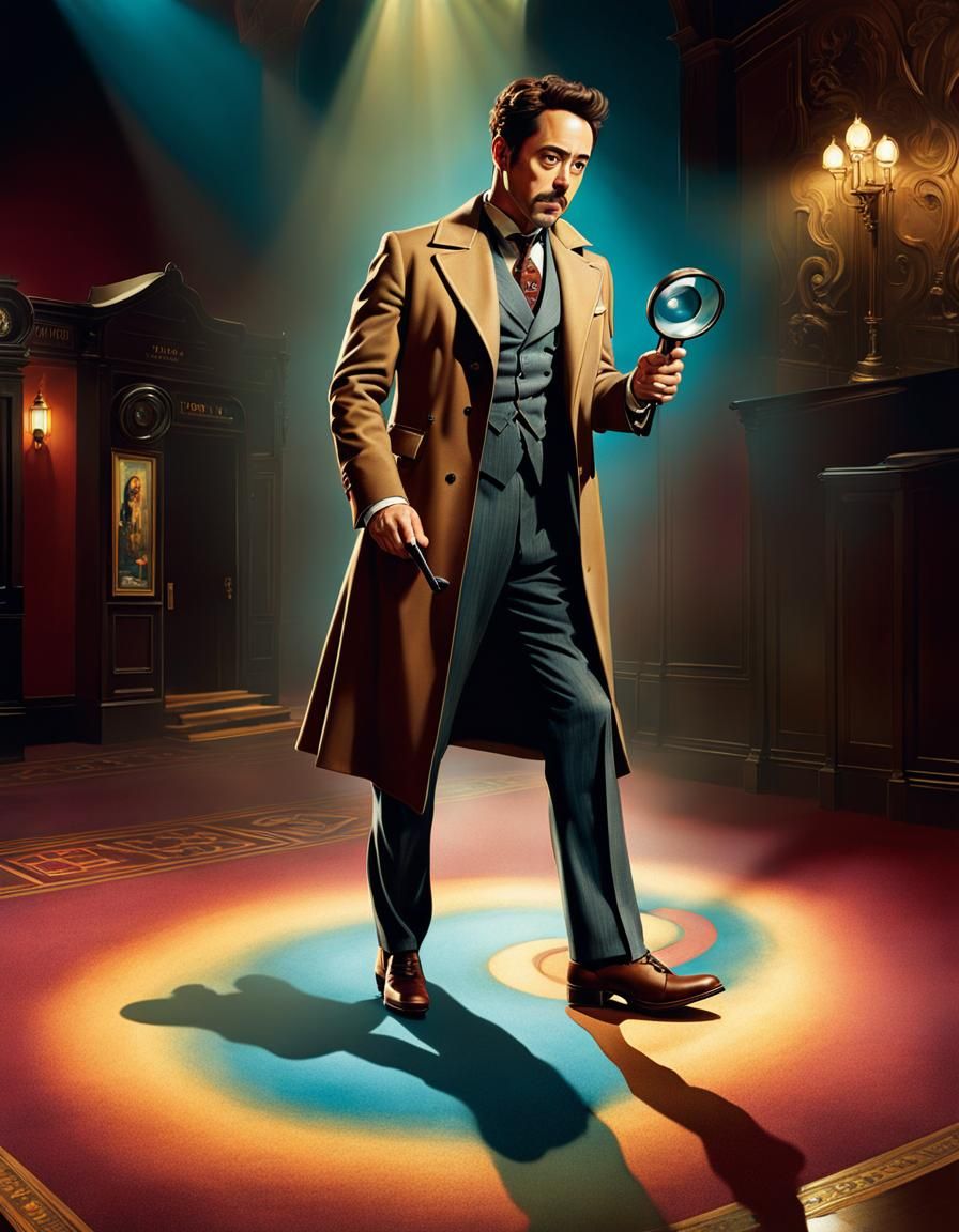 Sherlock Holmes Footprint Clue, Hyperrealistic Retro Art