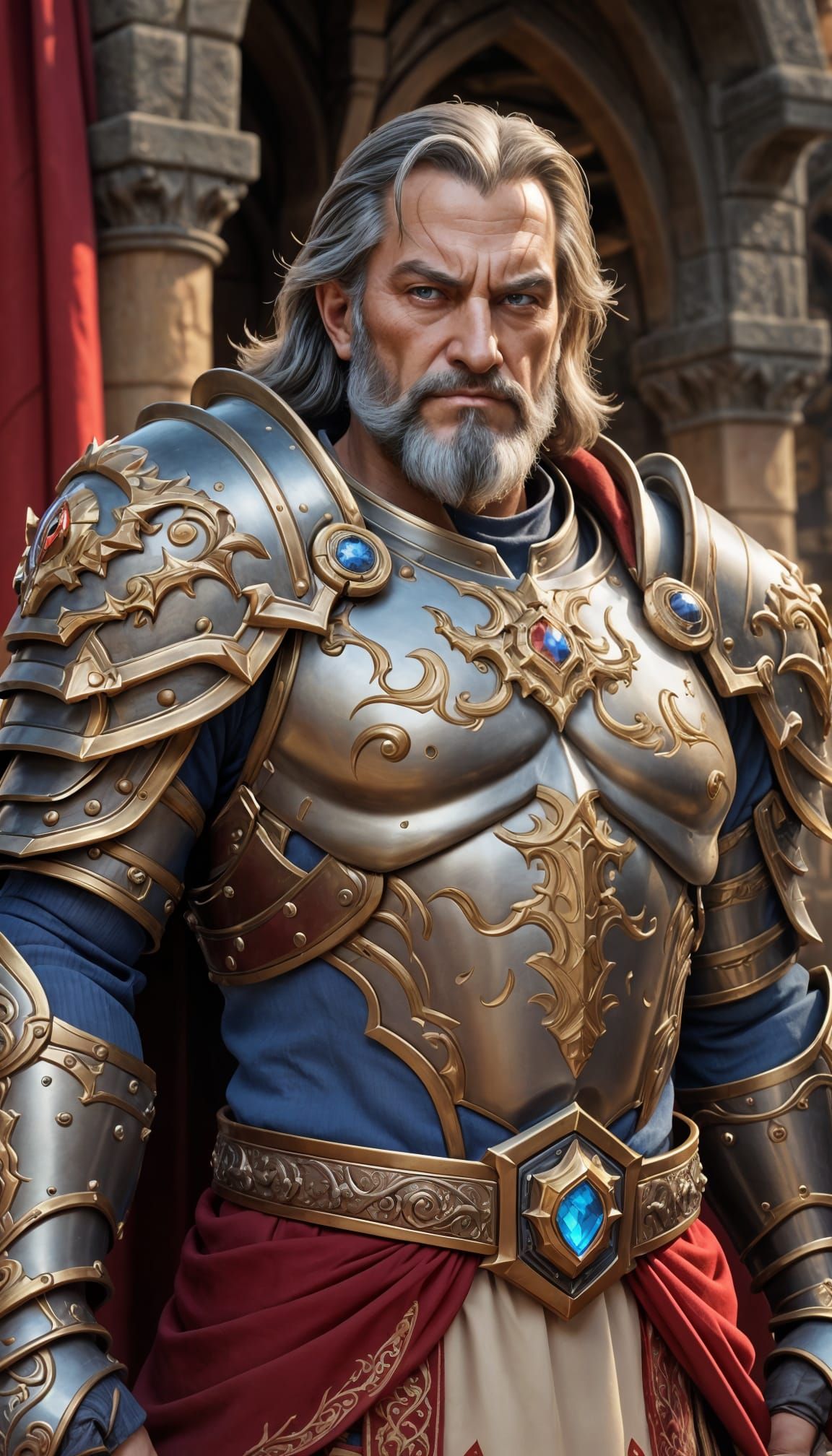 Warcraft Paladin in Ornate Armor with Castle