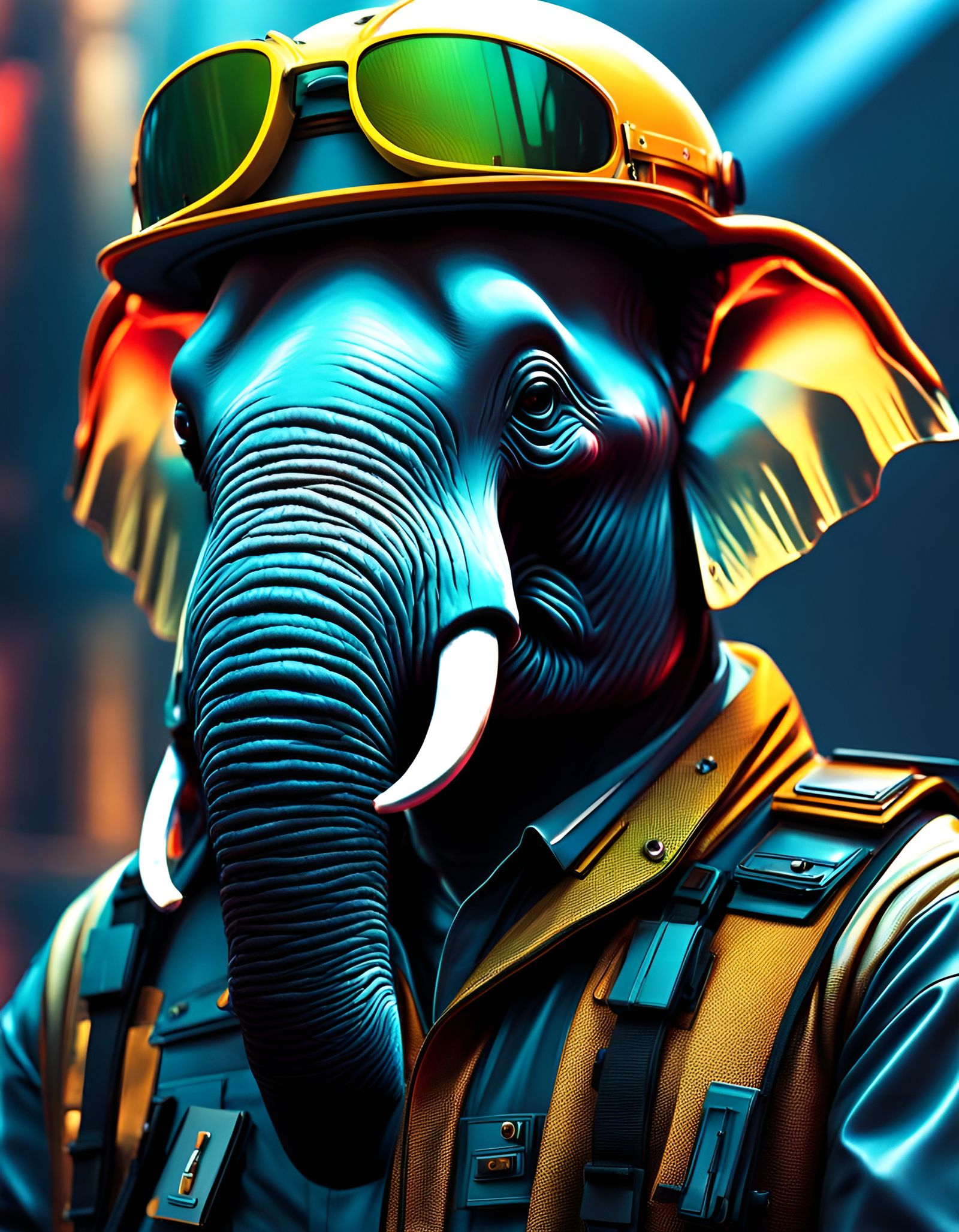 Radiant Elephant Construction Foreman in Glitchcore Style
