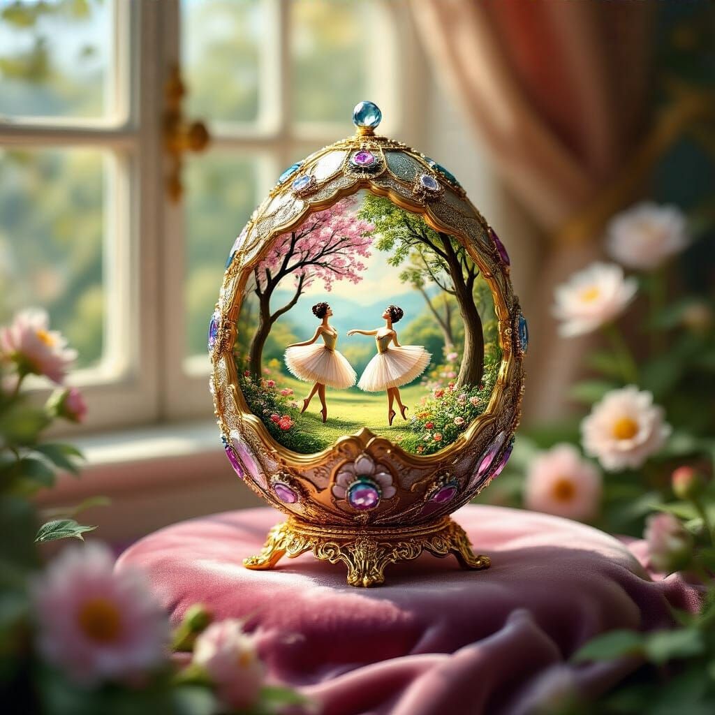 Fabergé Egg with Ballet Dancers in Art Nouveau Style