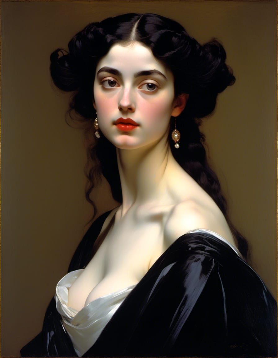 Oily Black Hair Portrait in Oil Painting Style