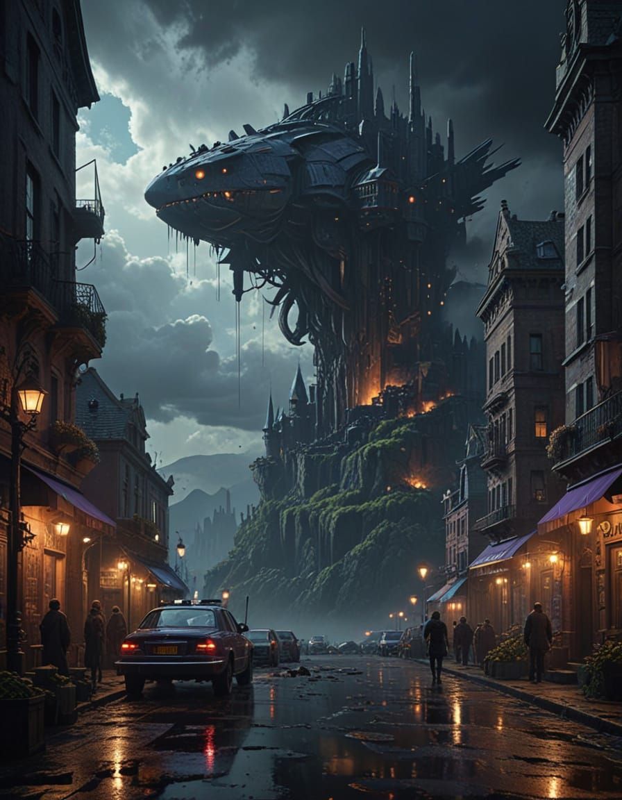 Cinematic Masterpiece of a Ruined Metropolis at Sunset