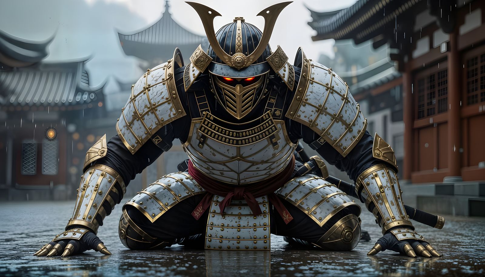 Terrifying Armoured Warrior in Predator Stance