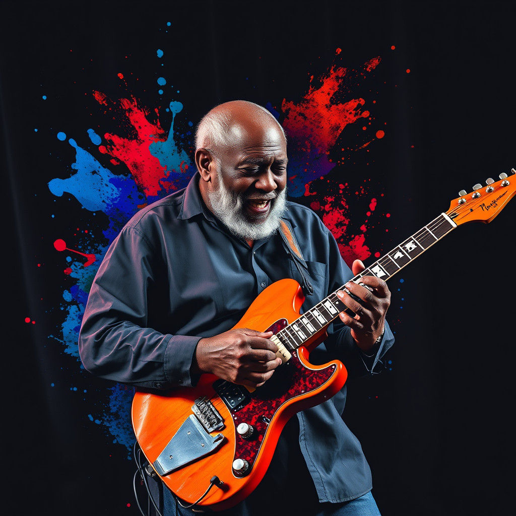 Passionate Blues Musician with Electric Guitar