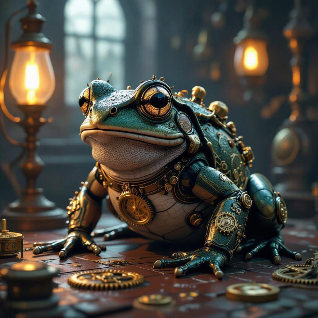 Gothic Steampunk Frog in Victorian Lab