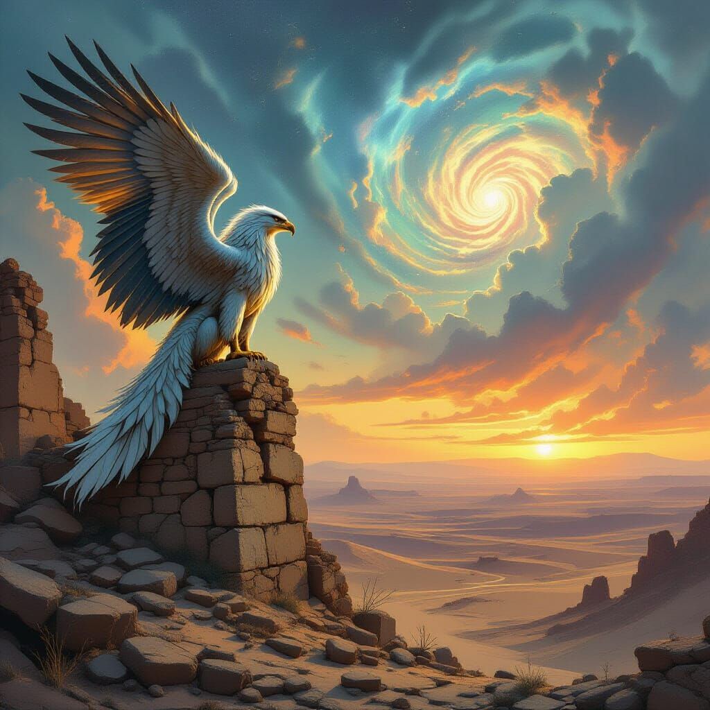 Griffin Overlooking Post-Apocalyptic Landscape