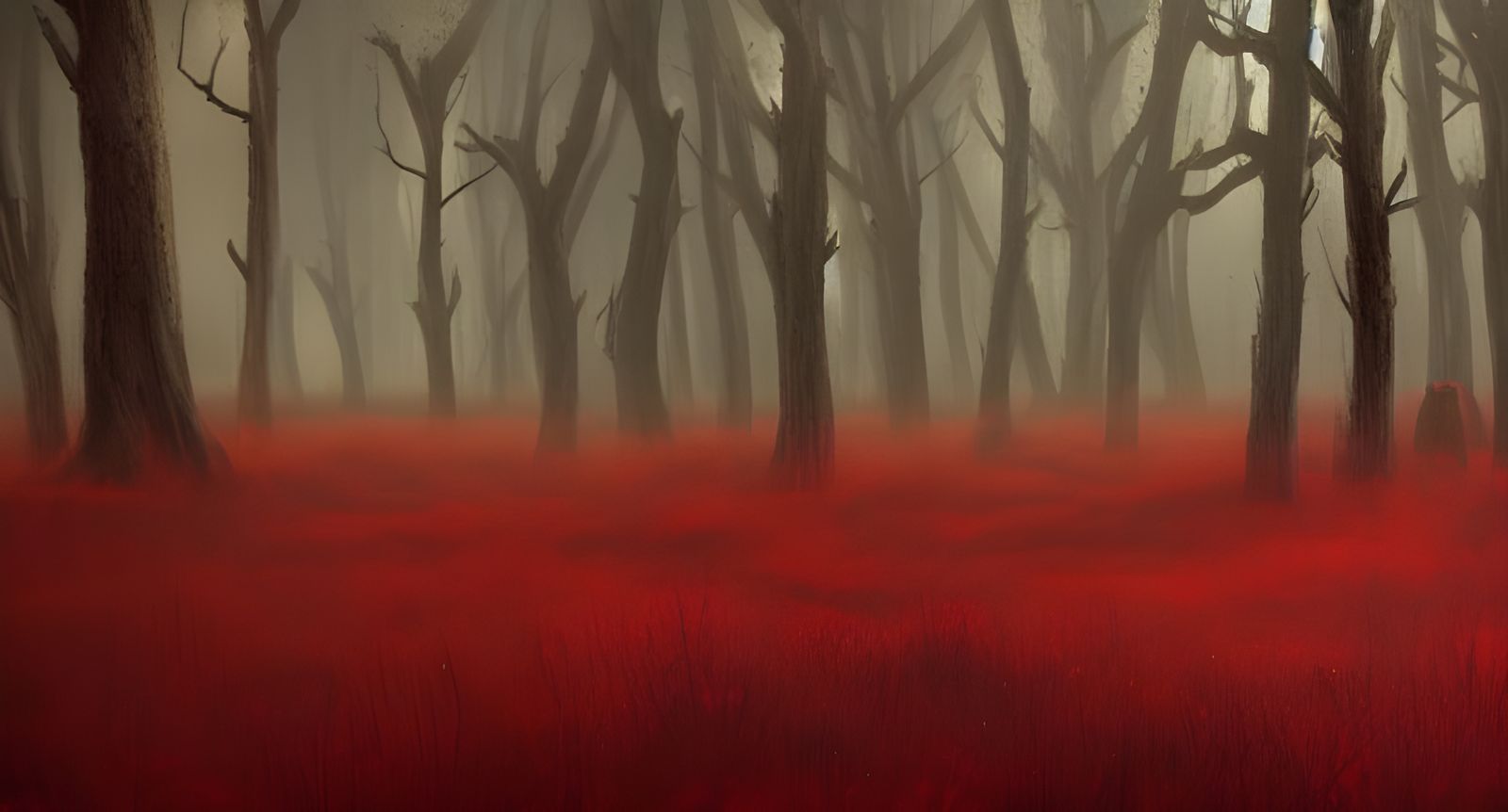 Sinister Forest of Black Trees and Red Grass