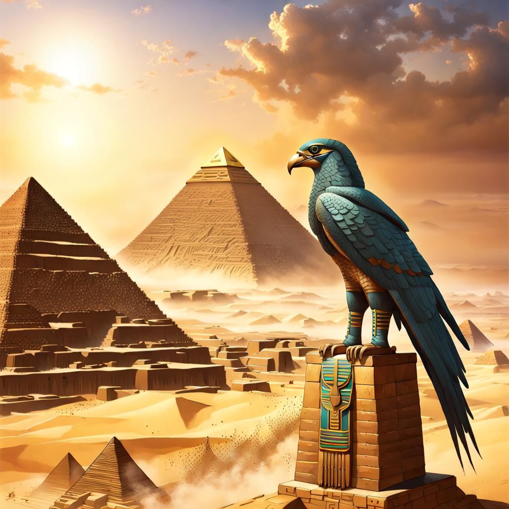 Egyptian Falcon God Horus by the Pyramids