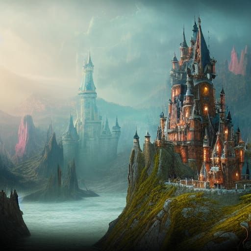 Fantastical Floating Castle Concept Art in Deep Color