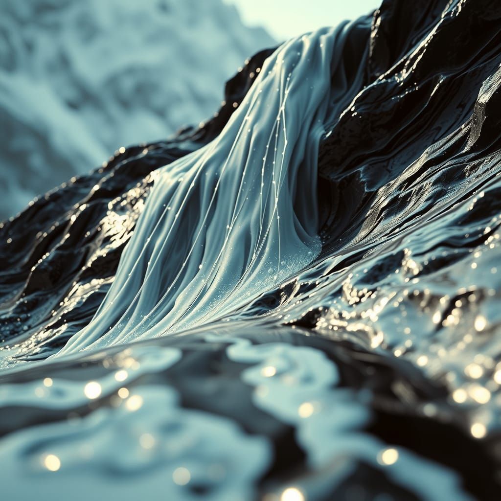 Liquid Chrome Waterfall: Sleek and Shattered Cinematic Scene