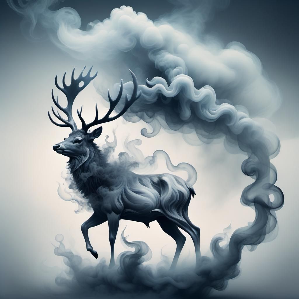 Dreamlike Smoke Stag Surreal Illustration