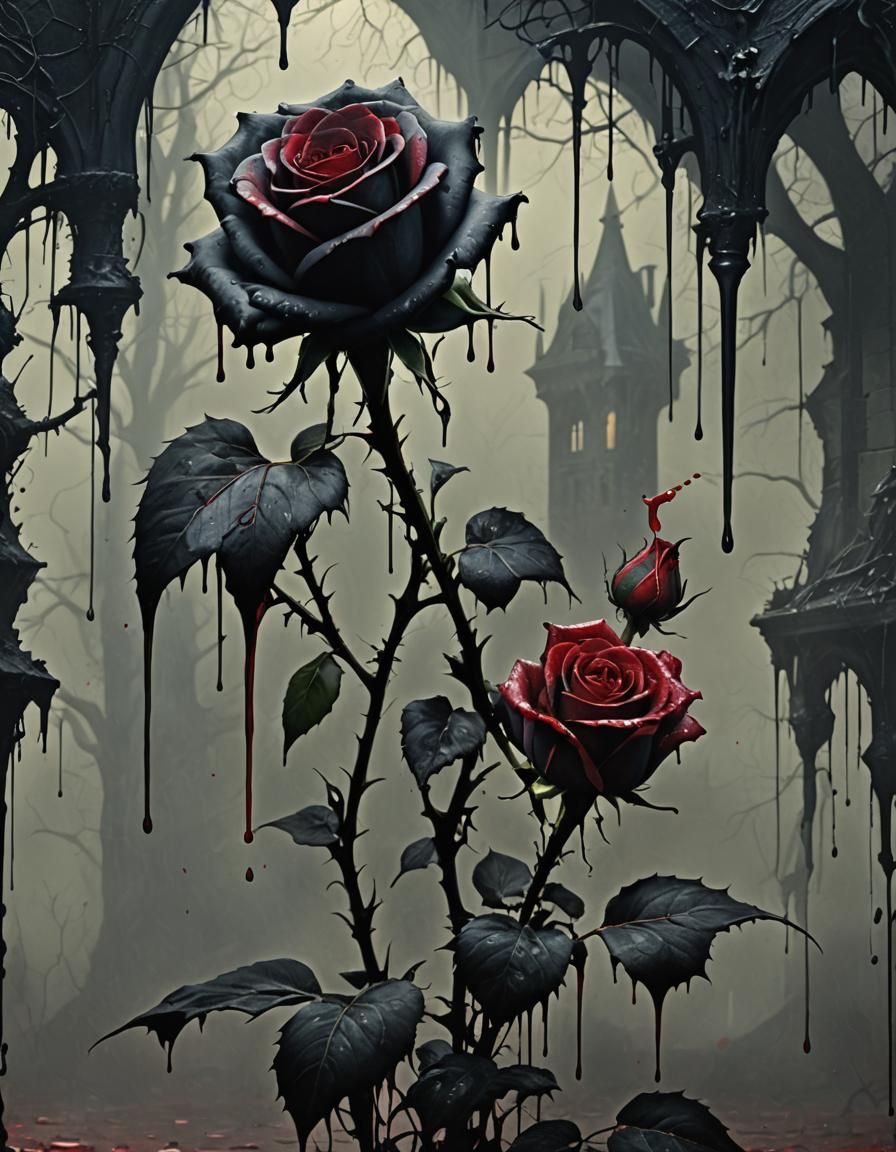 Creepy Gothic Black Rose Dripping Blood