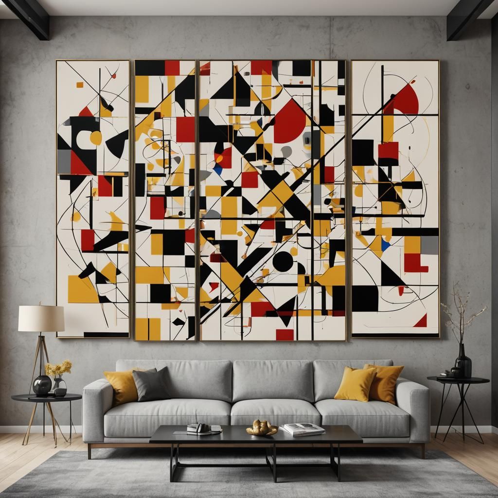Geometric Triptych in Pop Art Style