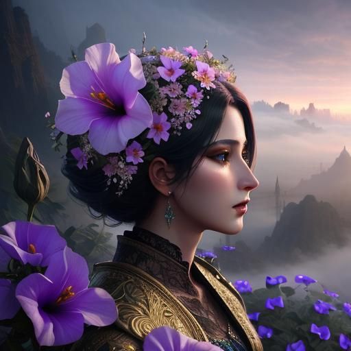 Hyperdetailed Morning Glory Flower in Digital Matte Painting