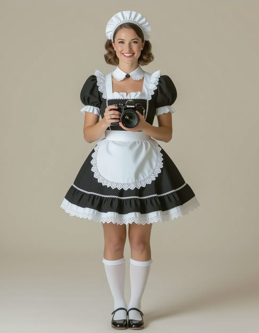 Woman in Maid Outfit Portrait with Bokeh Background