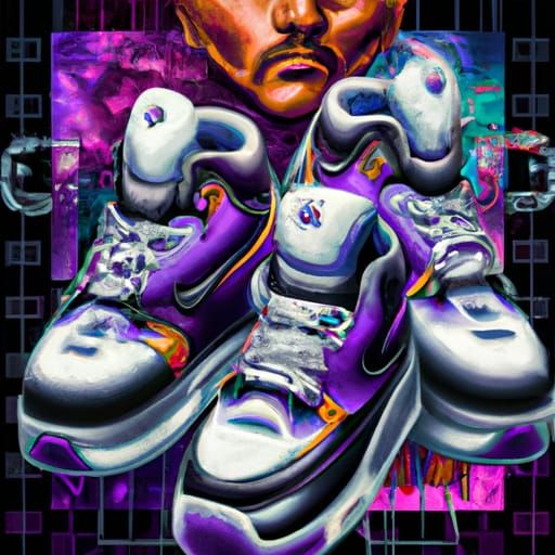 Checker Pattern Shoes in Galaxy, Detailed Portrait