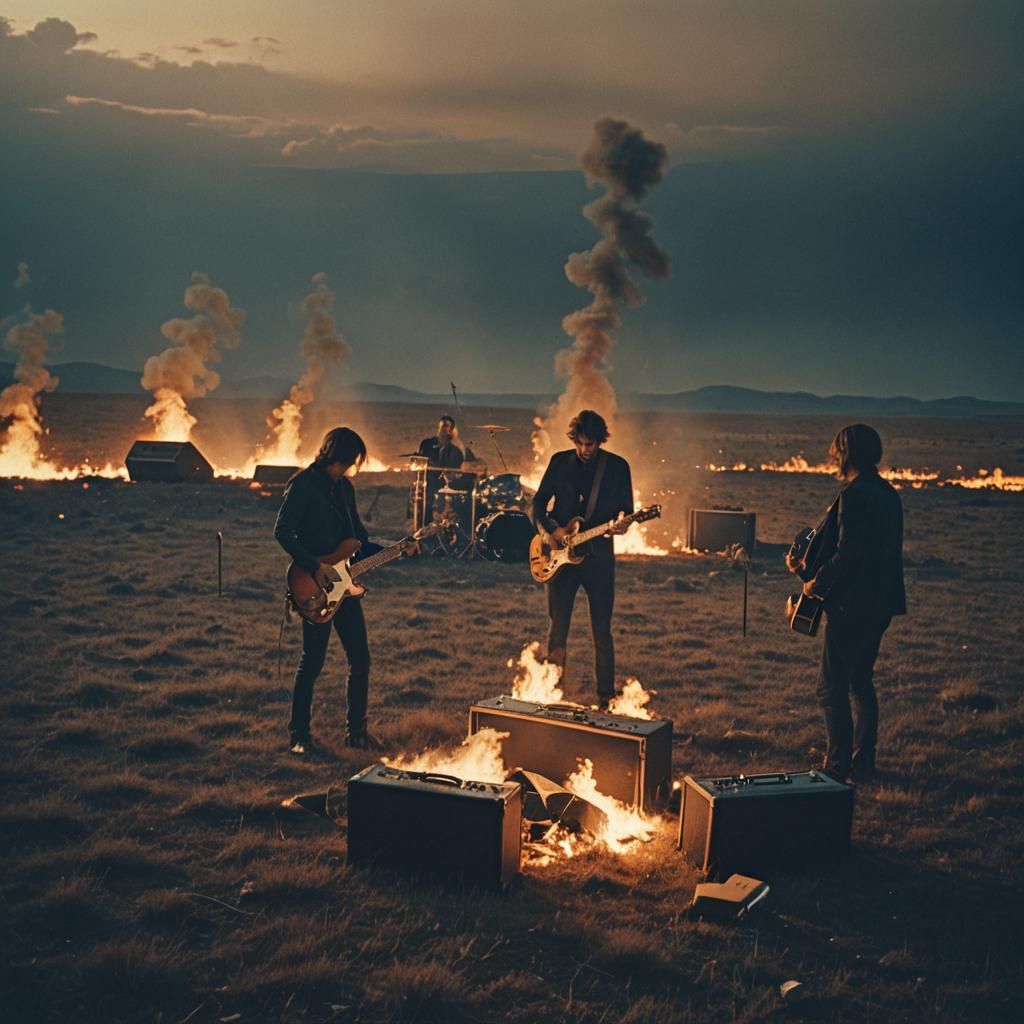 Band Performs on Minefield Stage in Cinematic Style