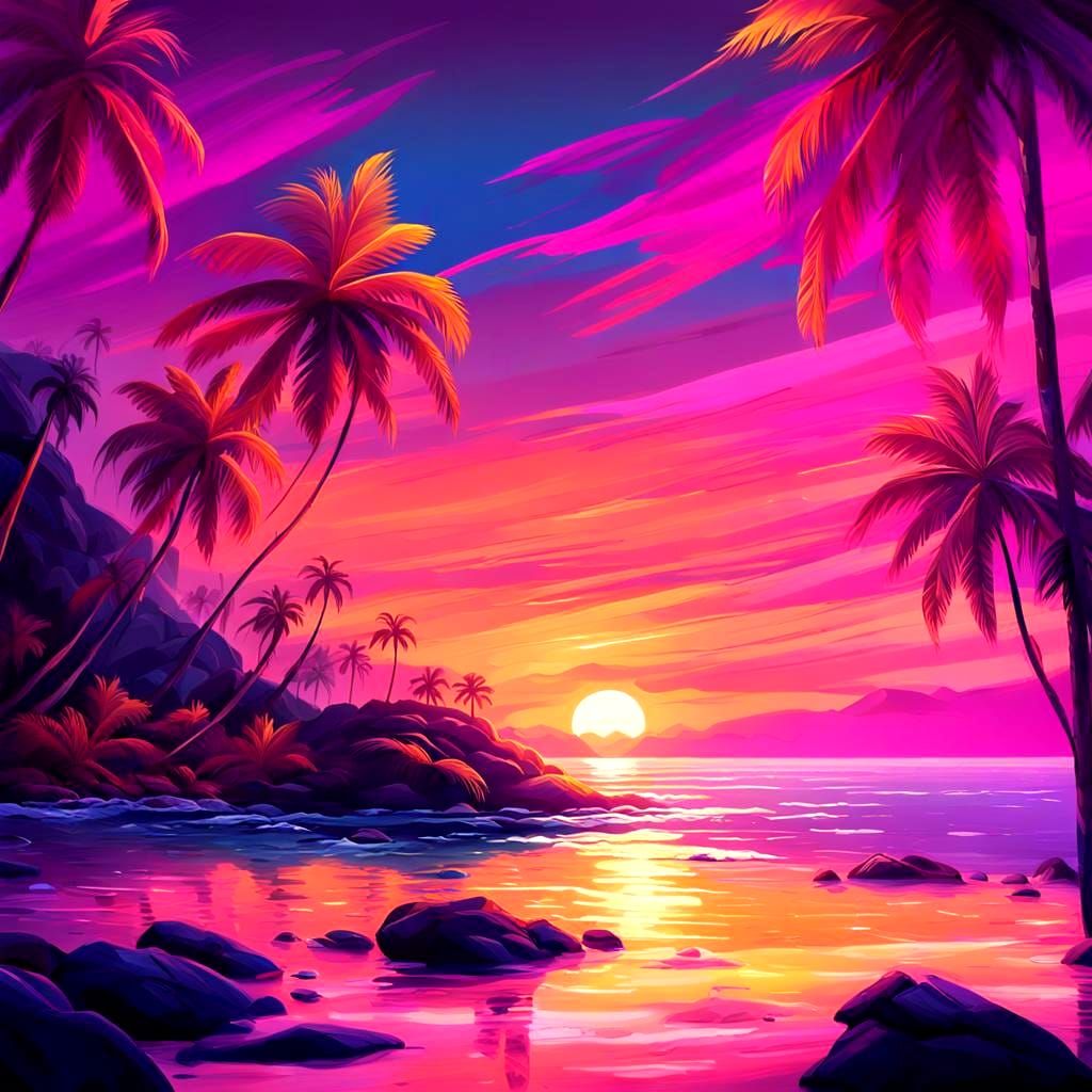 Tropical Sunset Landscape with Vibrant Colors