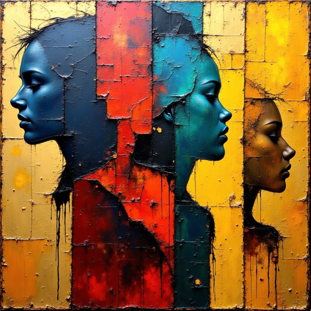 Abstract Silhouettes in Expressionist Impasto Style