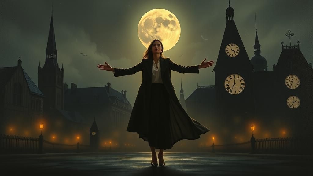 Surreal Woman at Dawn in Melting Cityscape