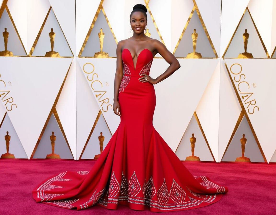 African Woman on Oscars Red Carpet in Couture Gown