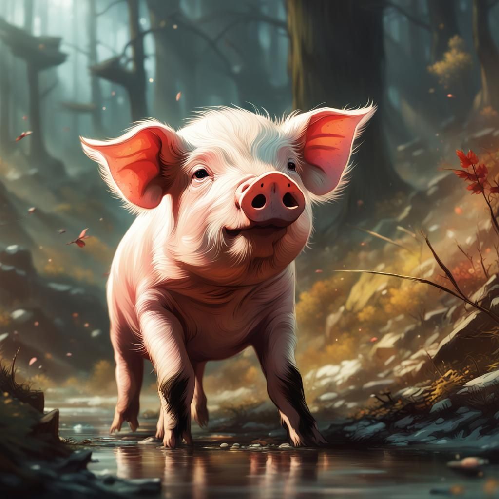 Cute Baby Pig in Hyperdetailed Digital Art