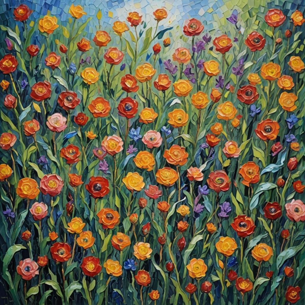 Colorful Neo-Impressionist Painting with Thick Texture