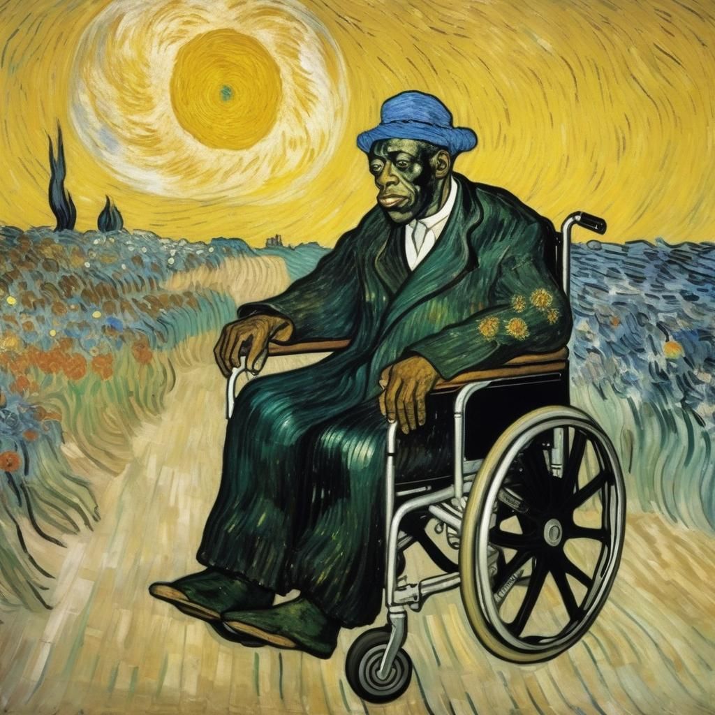 Man in Wheelchair: A Post-Impressionist Surrealist Fusion