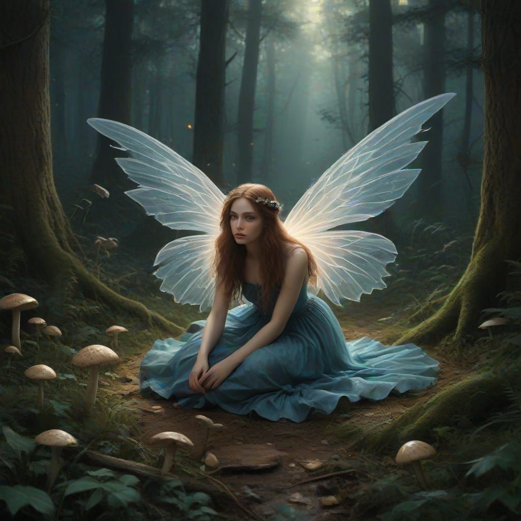 Mournful Fairy in Enchanted Forest