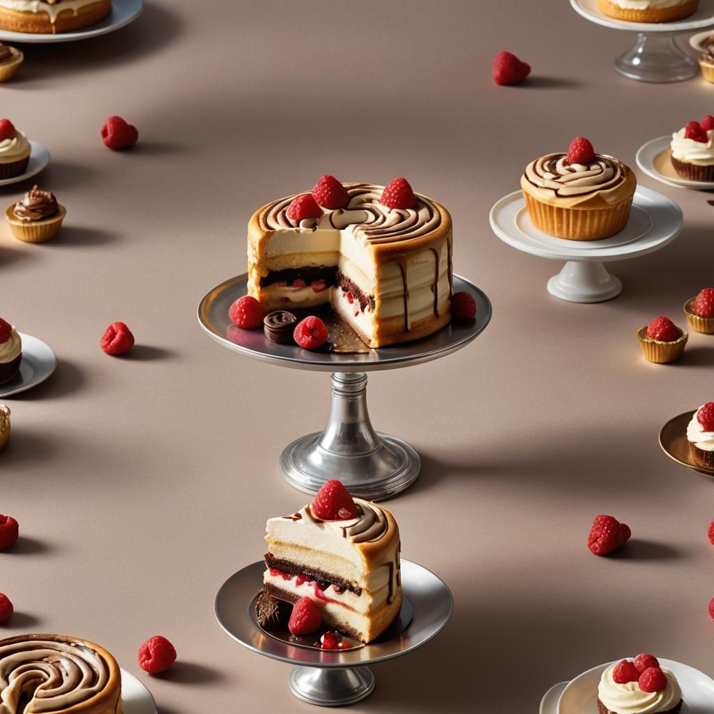 Delicious Desserts on Tiered Stand in Fauvist Colors