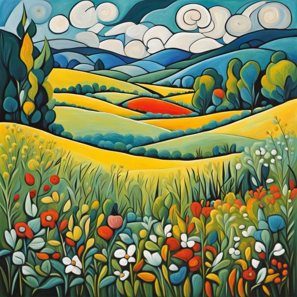 Abstract Meadow in Cubist Style
