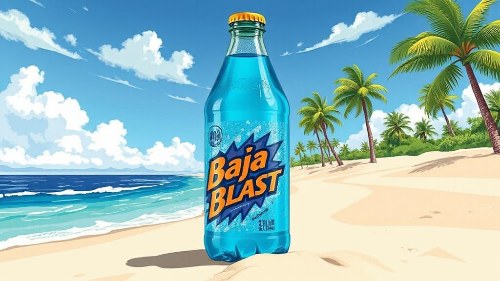 Baja Blast Bottle on Sunny Beach Illustration