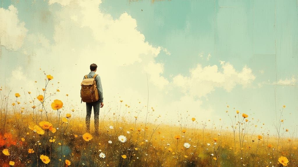 Surreal Spring Meadow Traveller in Ethereal Light