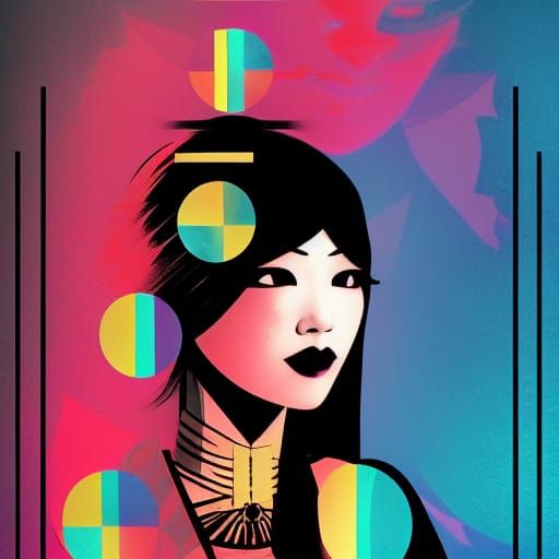 Gothic Asian Princess in Geometric Bauhaus Style