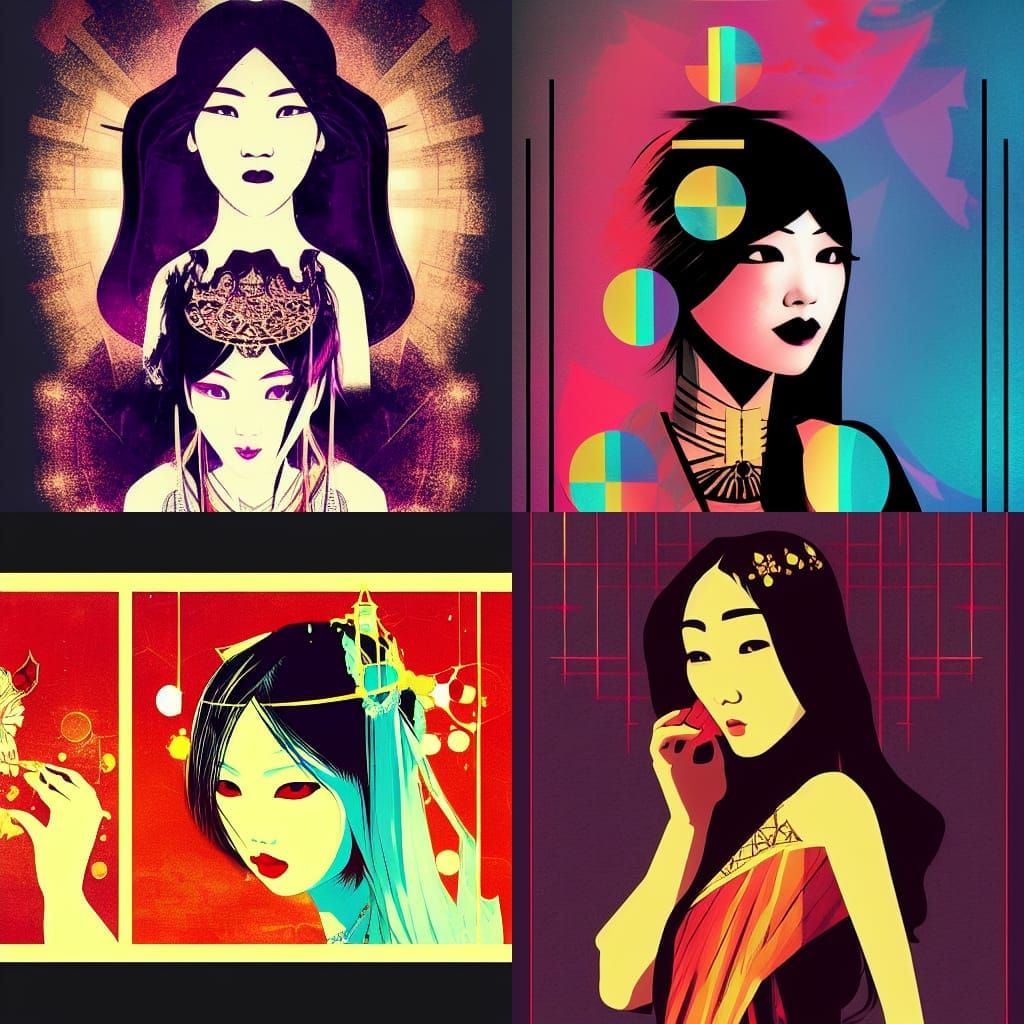 Asian Gothic Princess in Geometric Bauhaus Style